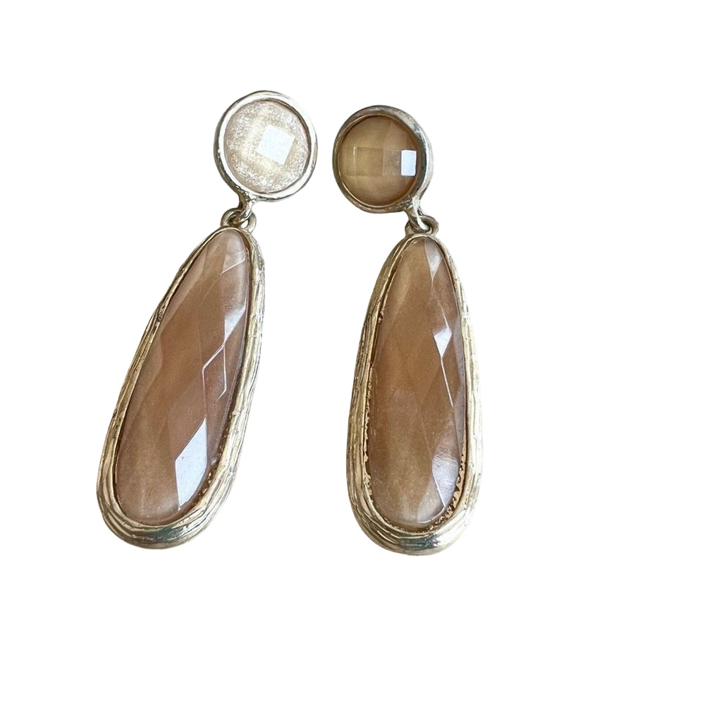 Faceted Jewel Dangle Drop Post Earrings on Gold Tone Backing